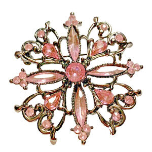 Vintage Inspired Silvertone & Pink Rhinestone Brooch Romantic Edwardian Look